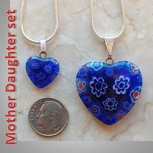 🌵 3/$45 Mother daughter sterling silver  heart necklaces SET  MD5    deep Blue